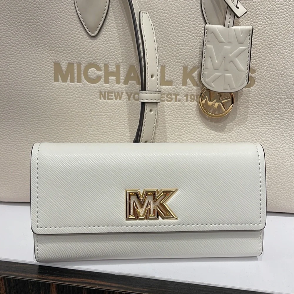 Michael Kors Mimi Large Saffiano Leather Bi-Fold Continental Wallet Optic White